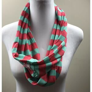Ruffle Girl Infinity Scarf Kid's Fashion Scarf Pink & Green Stripe Stretch Soft